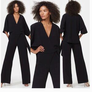 NWT Halston Heritage Wrap CHARLIE* BLACK KIMONO CAPE Jumpsuit Black Size 6
